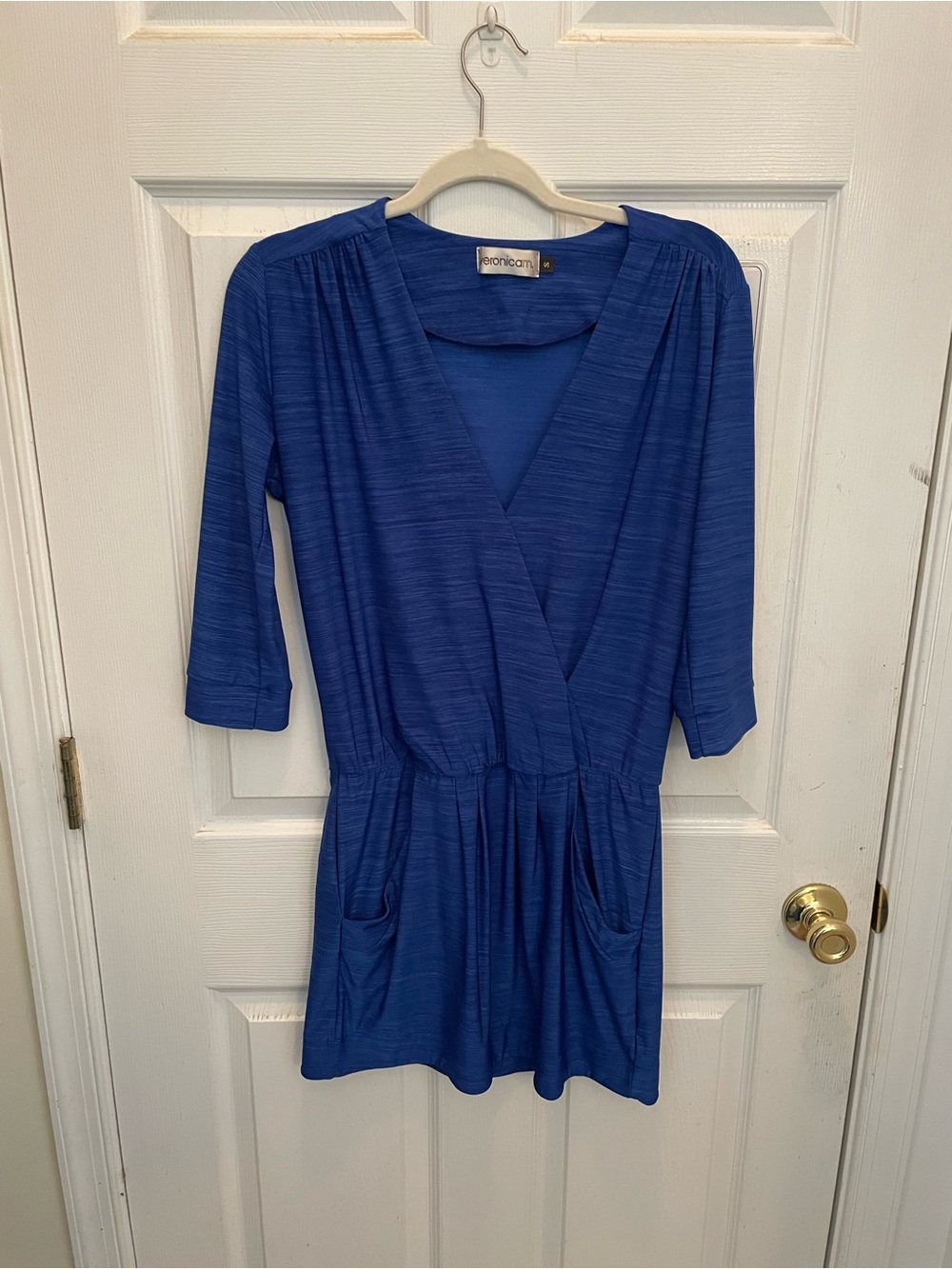 Veronica M Royal Blue Surplice Jersey Mini Dress